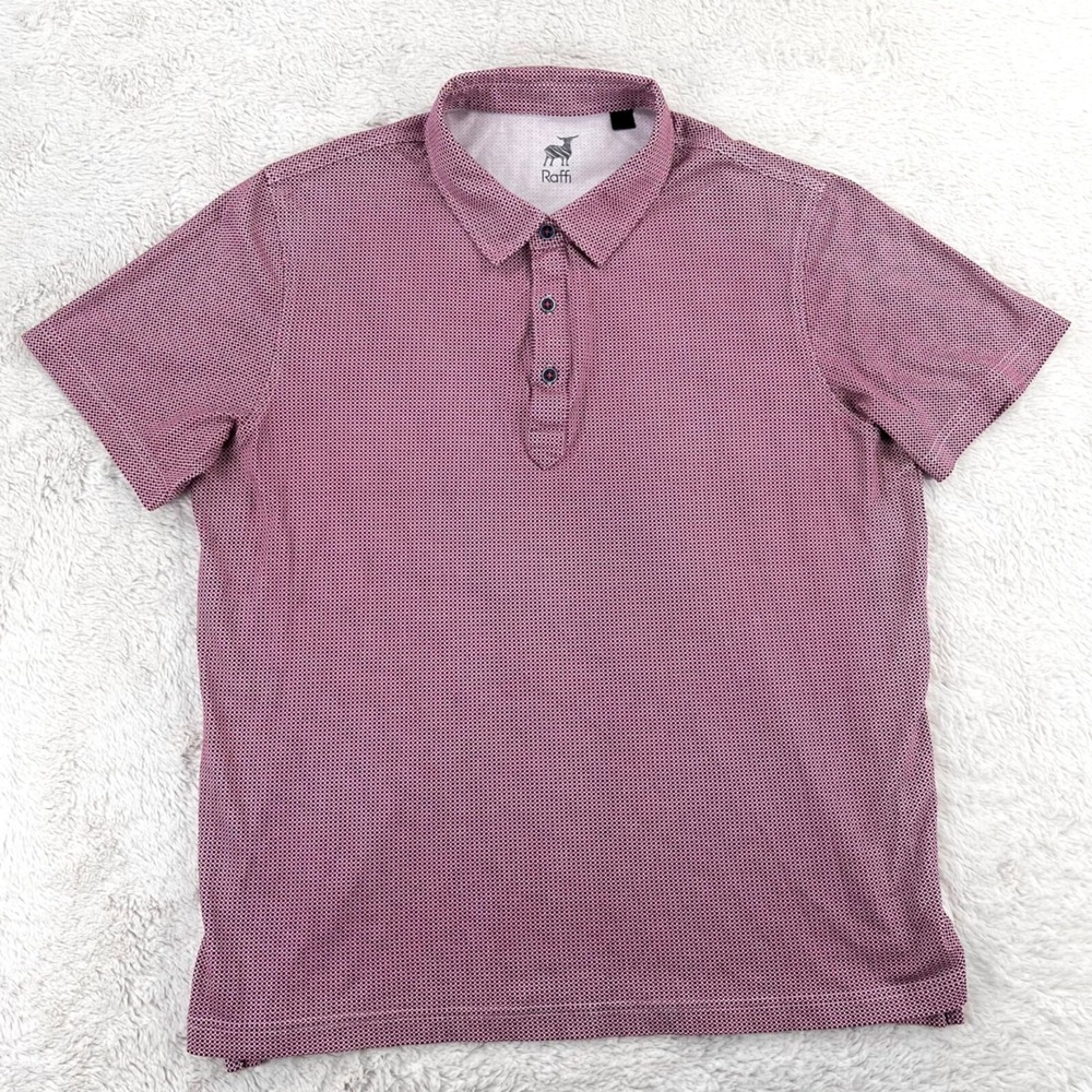 Raffi Polo Shirt Women's L Red Geometric Pattern Short Sleeve Casual Cotton